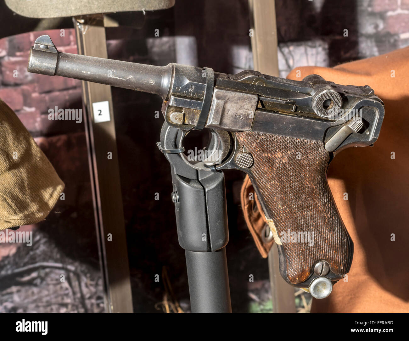 MOSCOW, RUSSIA- DECEMBER 16- Gun 'Luger' system (Parabellum) at the Central Museum of the armed forces  on December 16; 2015 in Stock Photo
