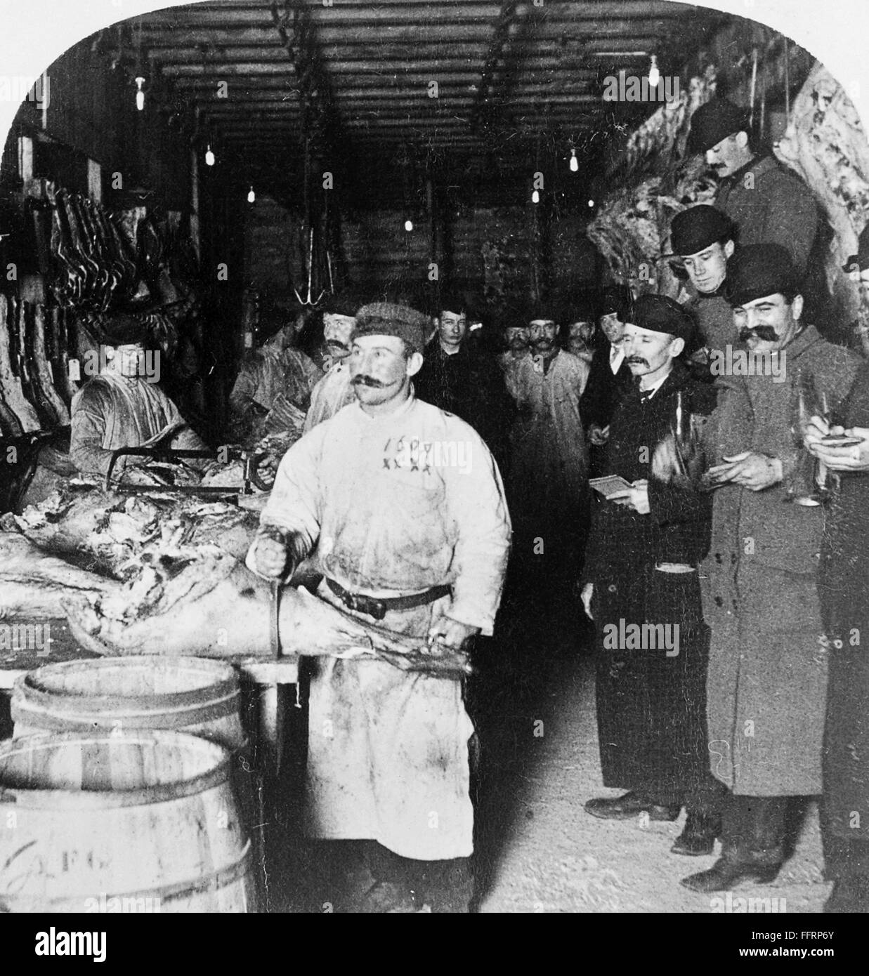 CHICAGO MEATPACKING. /nInside the beef department with factory workers