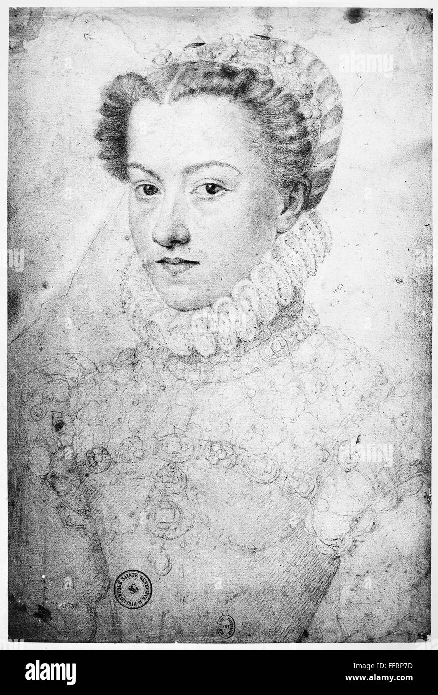 ELIZABETH OF AUSTRIA /n(1554-1592). Archduchess of Austria and Queen consort of Charles IX of France. Drawing by Franτois Clouet, c1570. Stock Photo