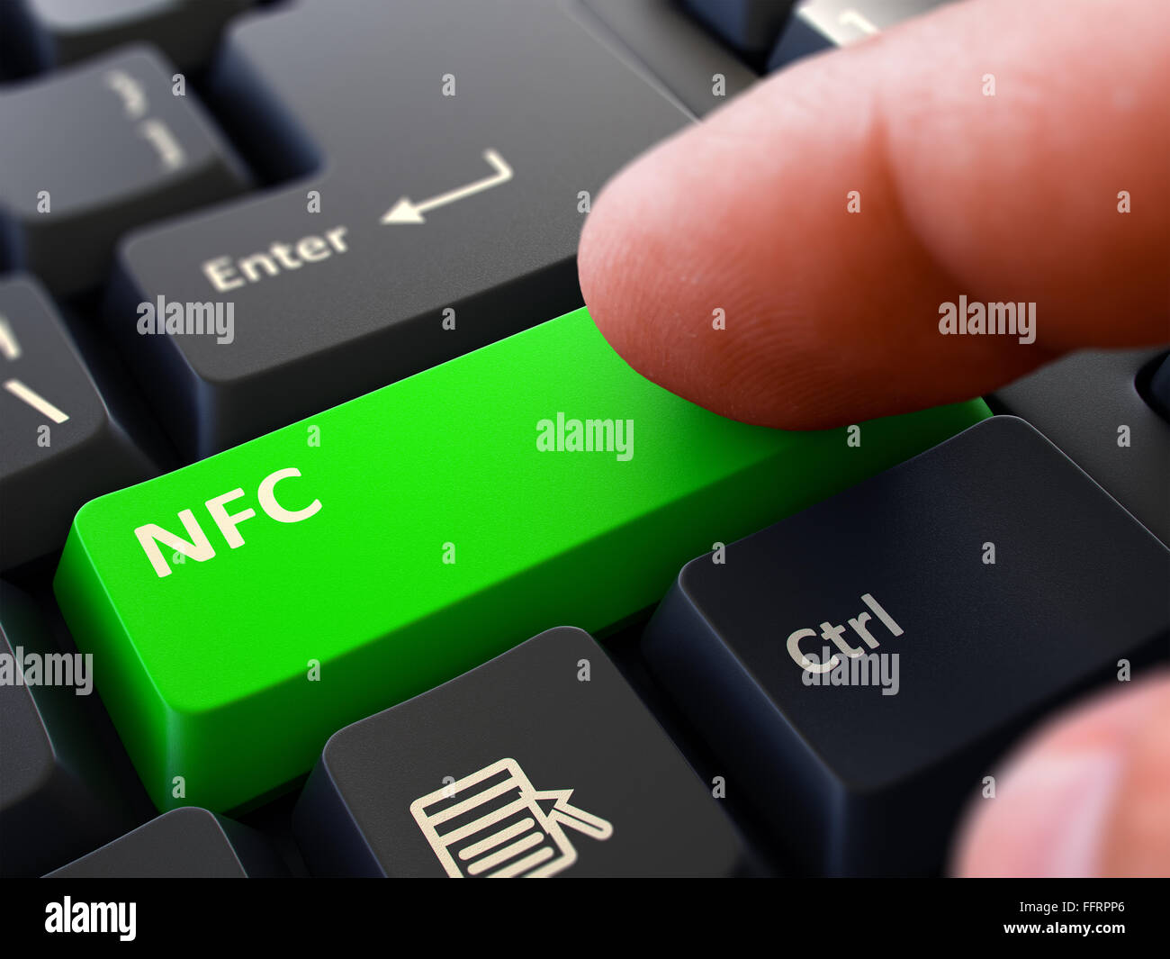 NFC Clicking Green Keyboard Button Stock Photo Alamy