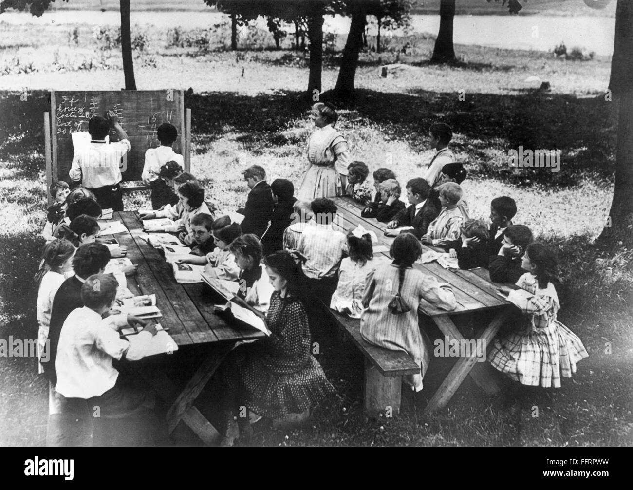 CAMP ALGONQUIN MATH CLASS. /nAn openair school at Camp Algonquin with