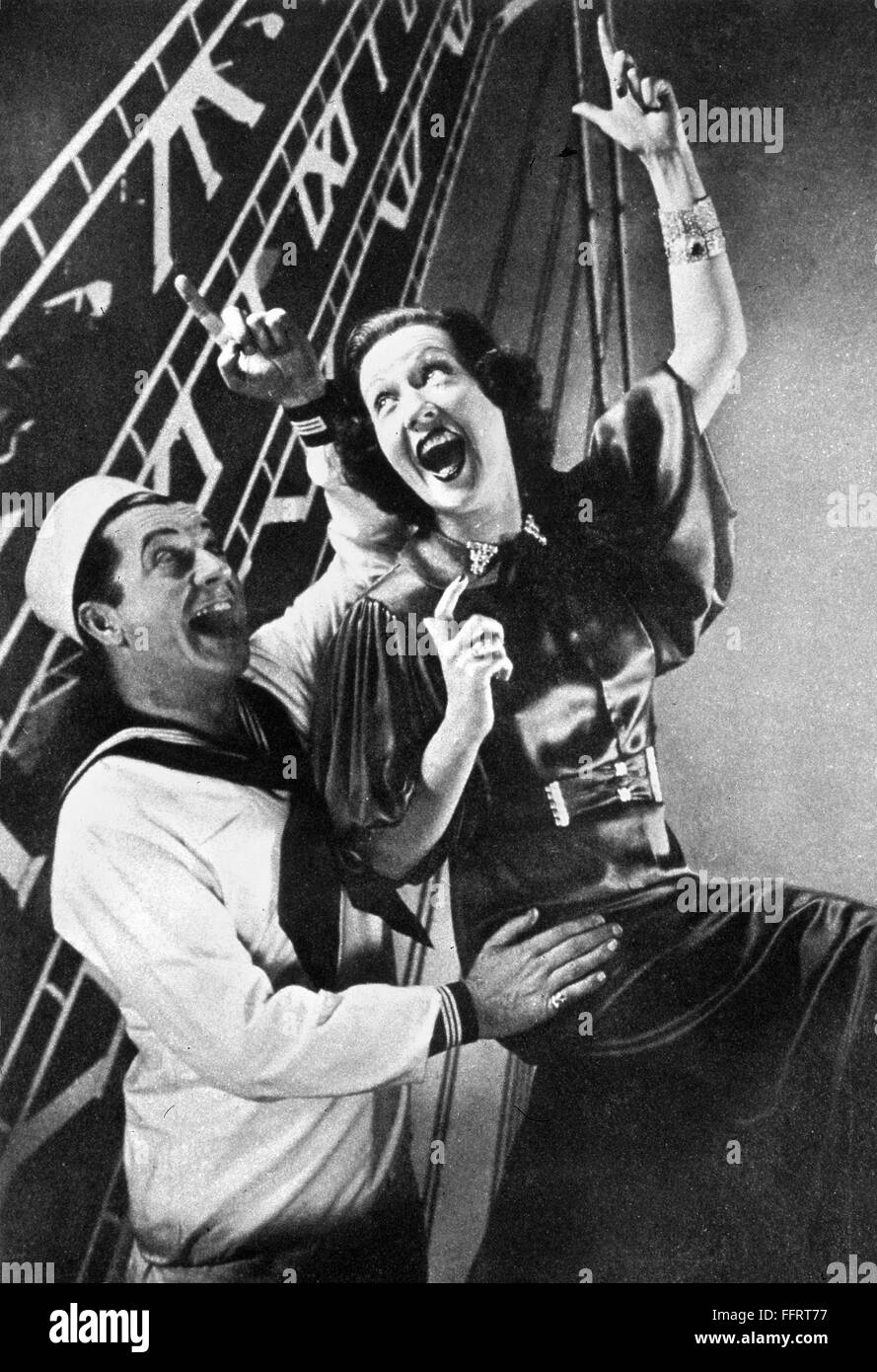 ETHEL MERMAN (1908-1984). /nAmerican actress and singer. Photographed by Edward Steichen during a Broadway performance of Cole Porter's musical 'Anything Goes,' with co-star William Gaxton, c1935. Stock Photo