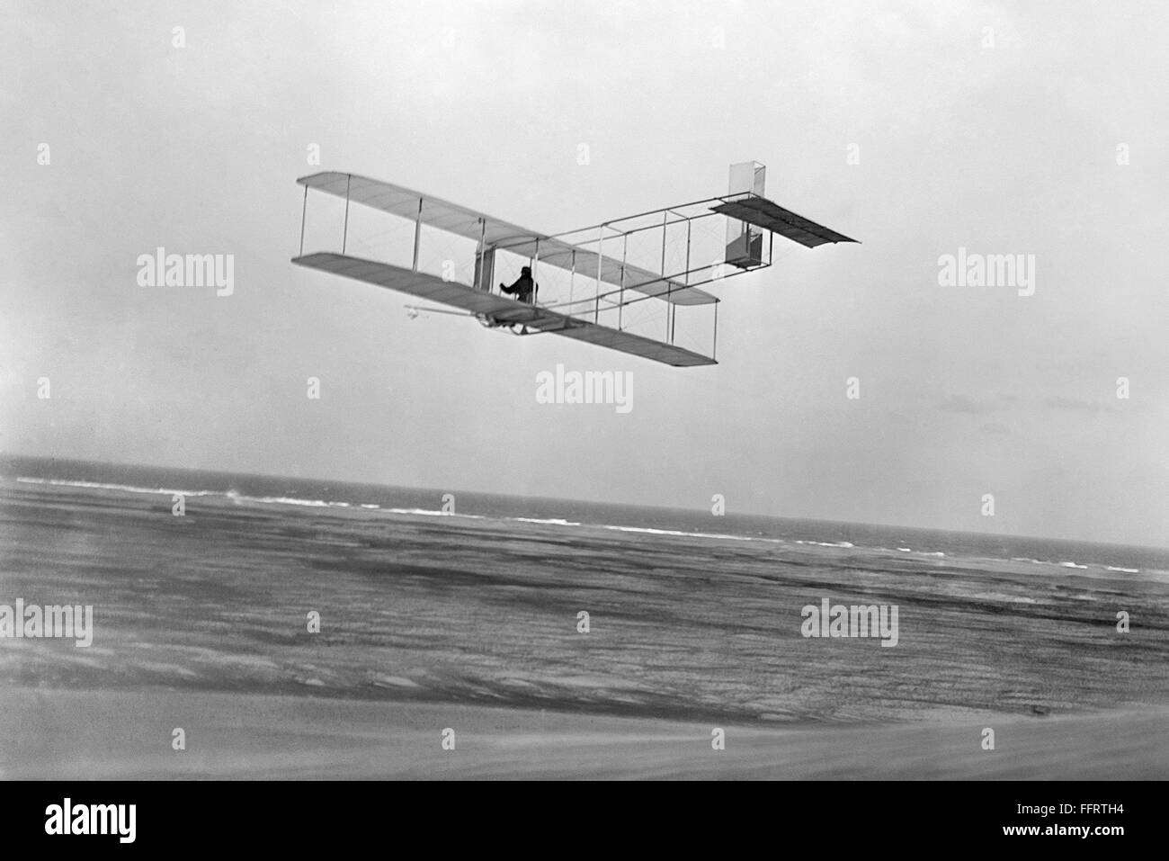 WRIGHT BROTHERS GLIDER. /nRear view of Wright glider in flight at Kitty ...