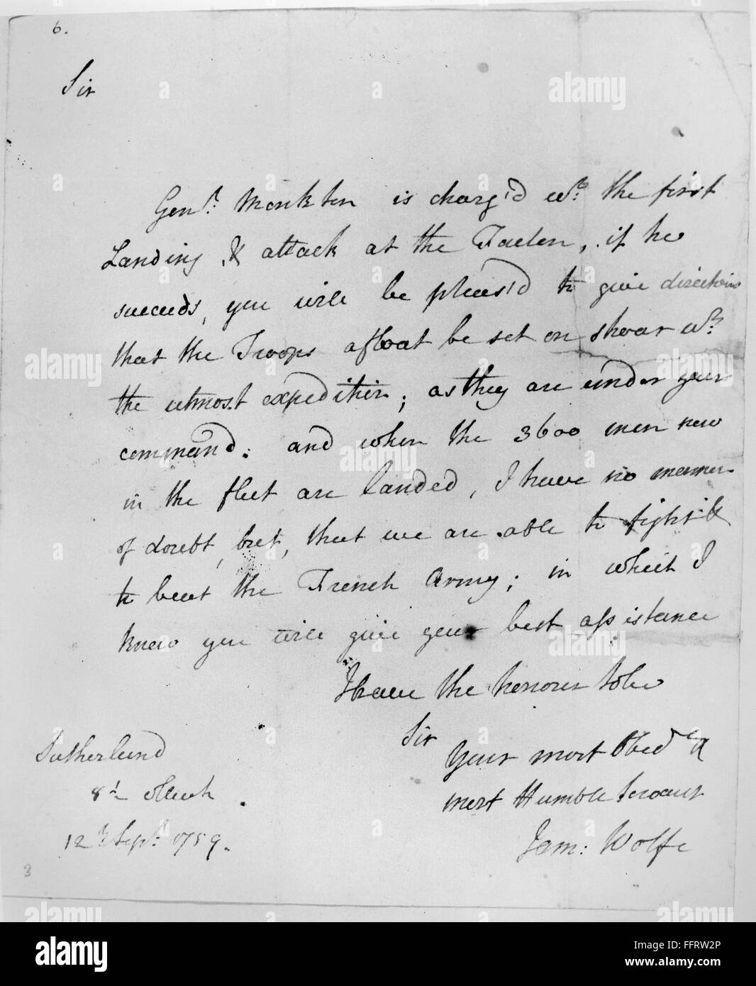 WOLFE LETTER, 1759. /nLetter from General James Wolfe, commander of
