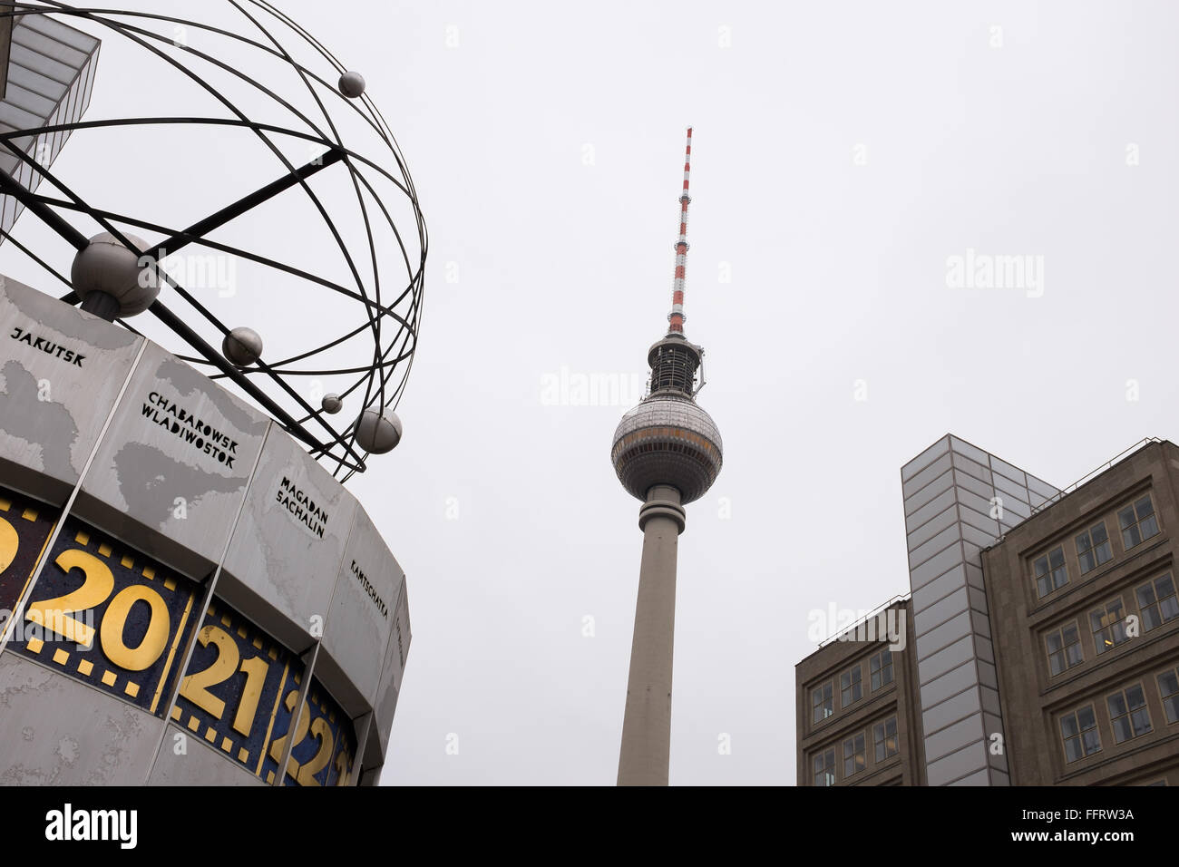 BERLIN FEBRUARY 16 The world time clock and the TV Tower in Berlin