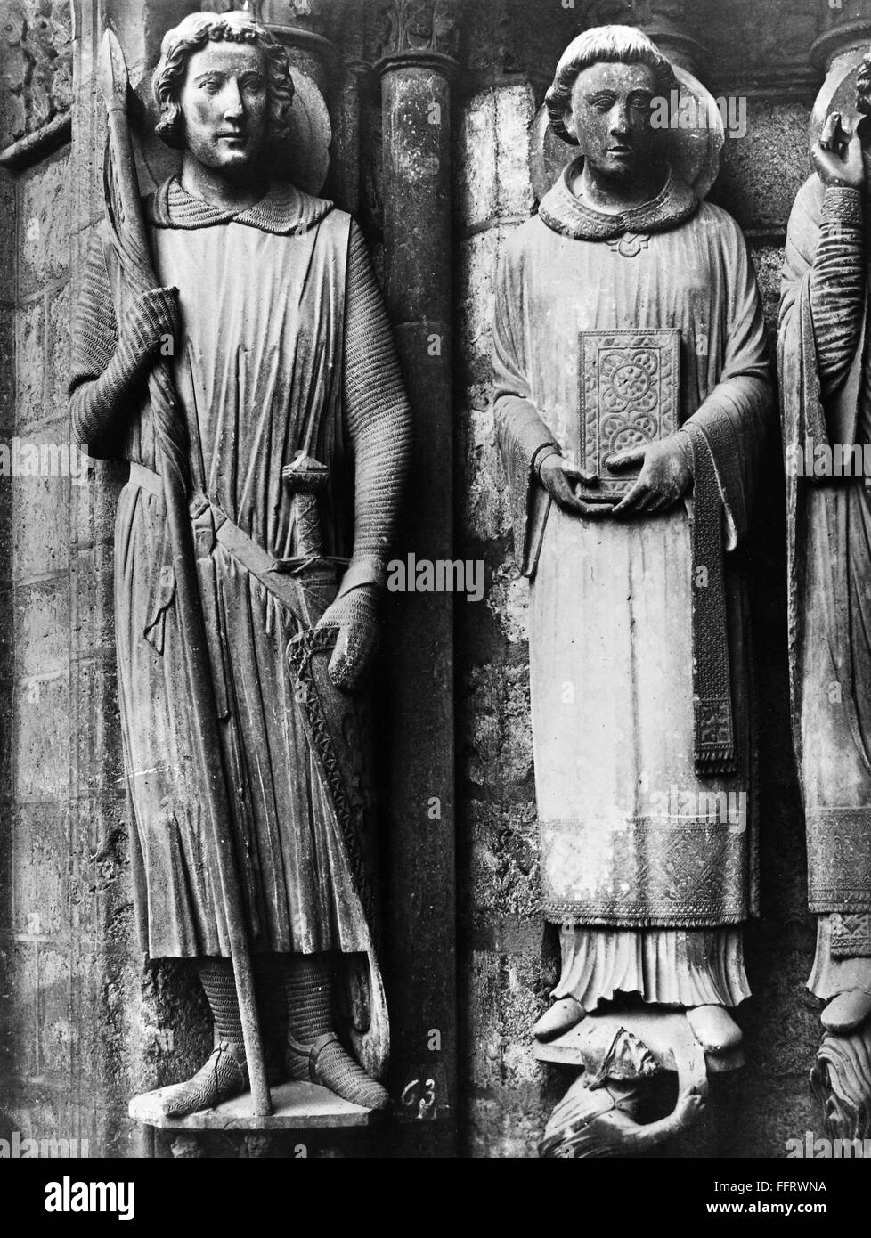 CHARTRES CATHEDRAL. /nSt. Theodore and St. Etienne. Figures, 13th century, from the south portal of Chartres Cathedral, France. Photograph, mid-20th century. Stock Photo