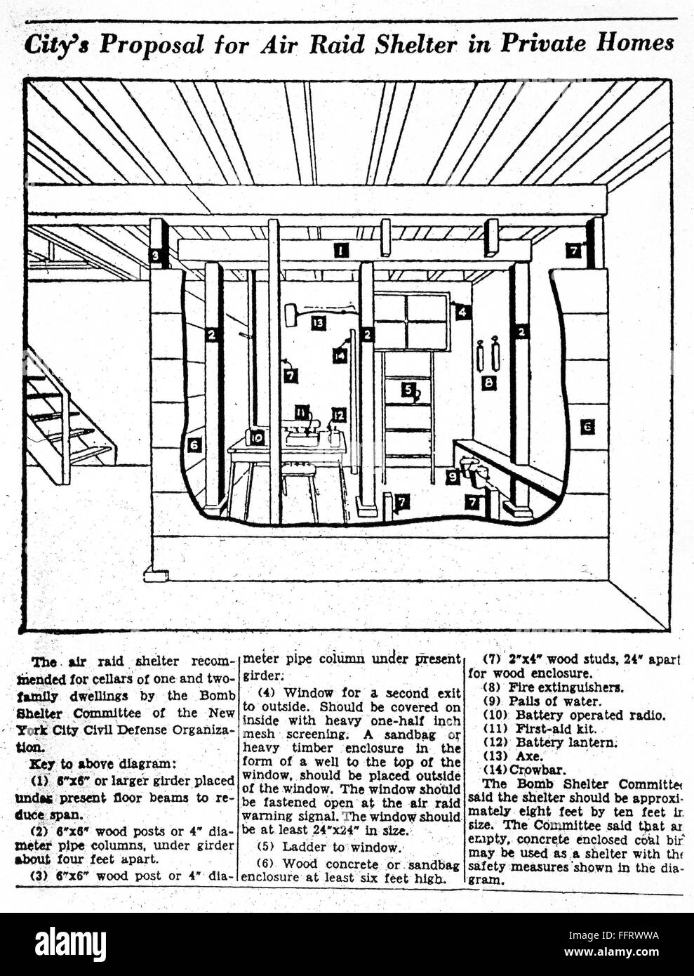 BOMB SHELTER, c1955. /nDiagram of a basement bomb shelter