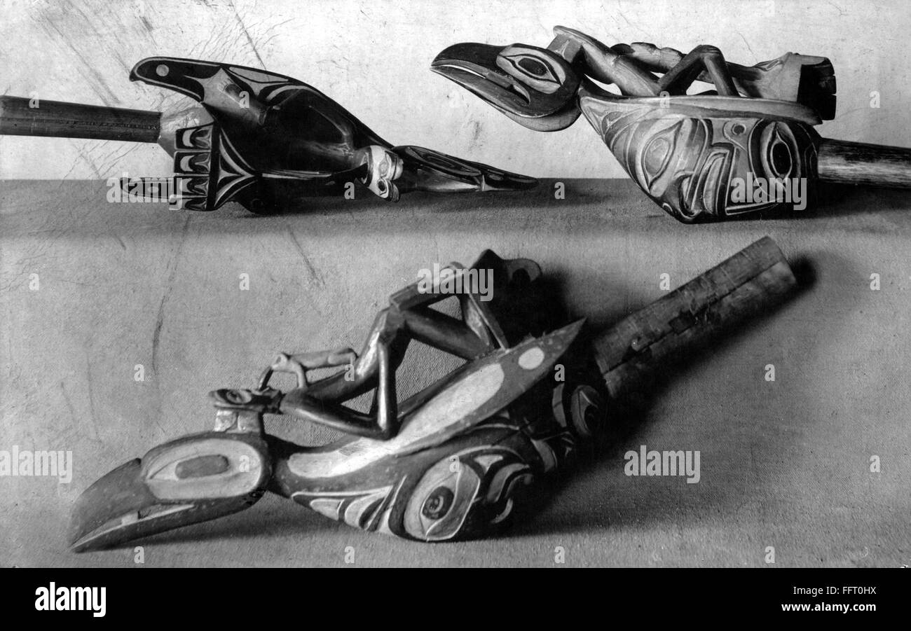 ALASKA SHAMAN RATTLES. /nThree rattles used by shamans in Alaska