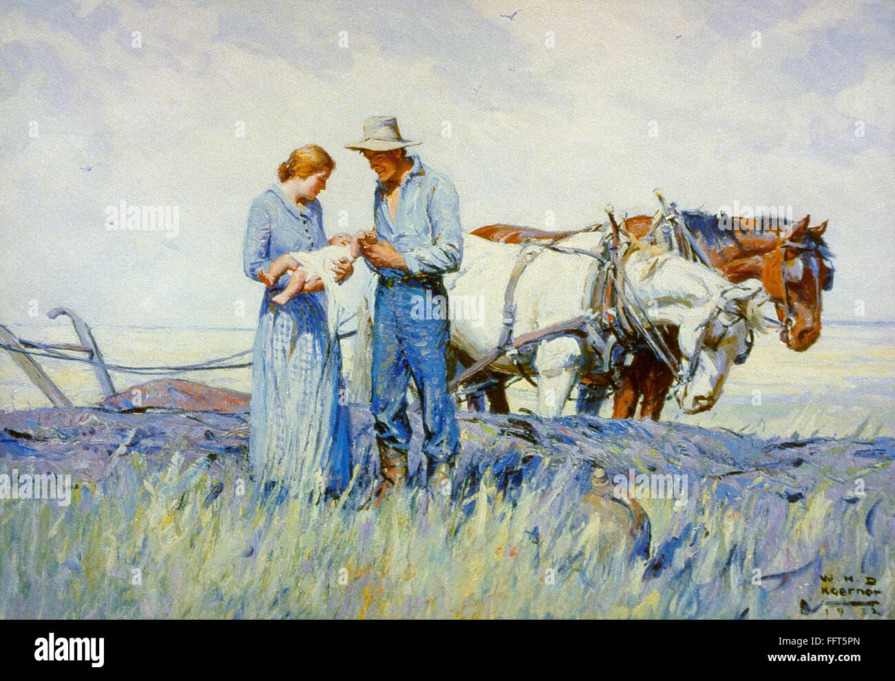 KOERNER: THE HOMESTEADERS. /nOil painting by W.H.D. Koerner, 1932. EDITORIAL USE ONLY. Stock Photo