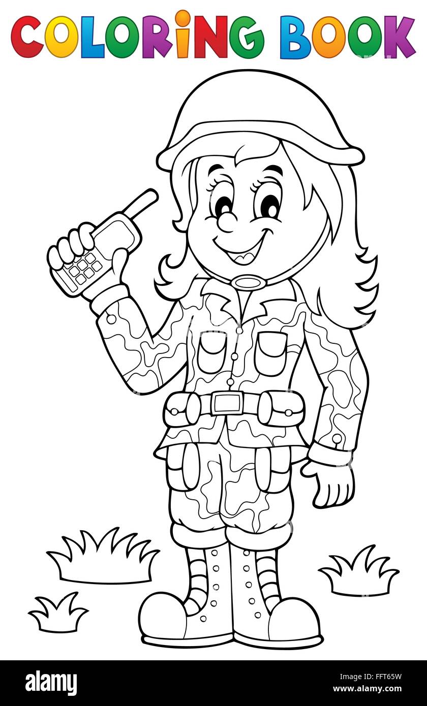 Coloring book female soldier theme 1 - picture illustration Stock Photo ...