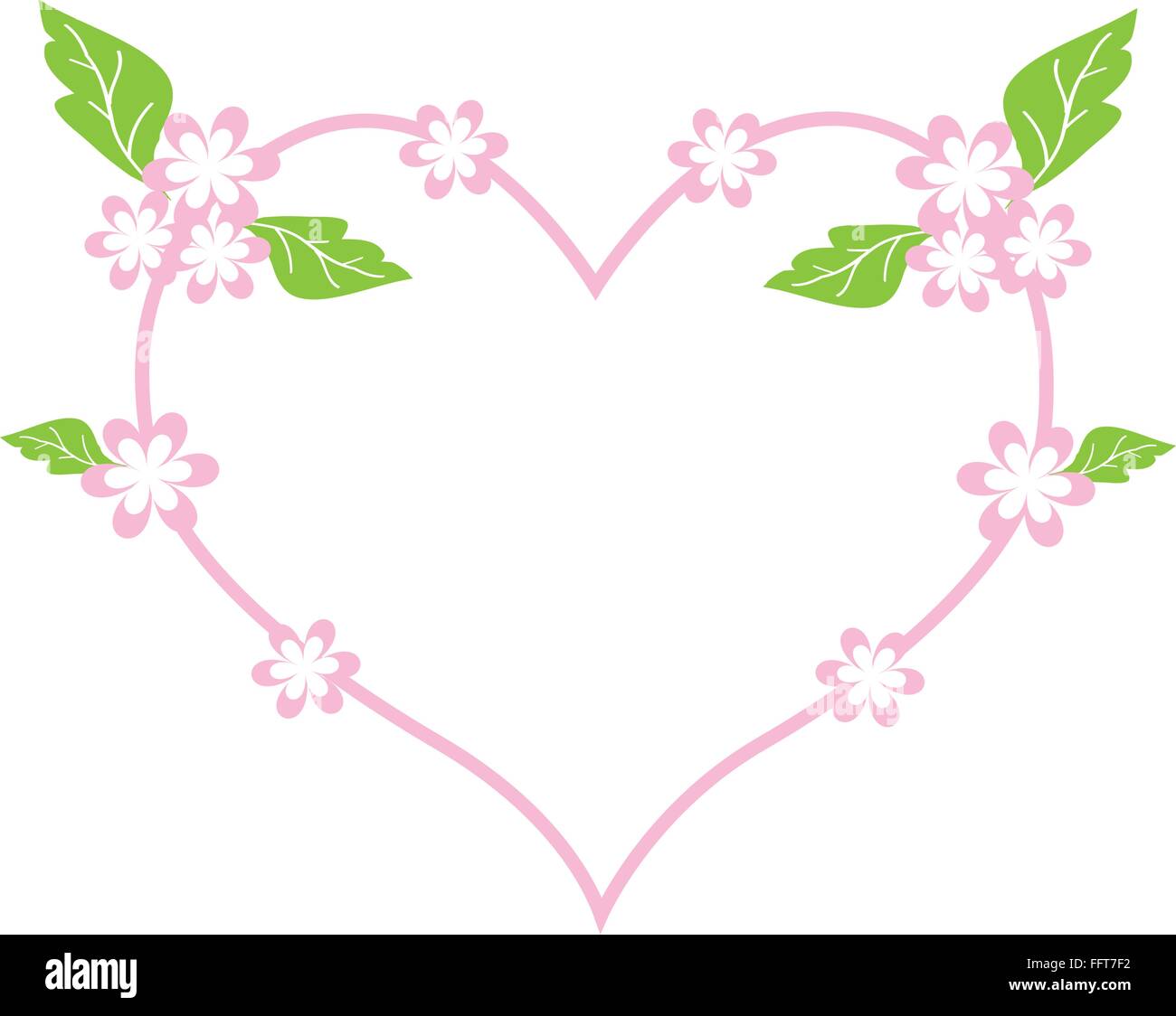Love Concept, Illustration of Pink Flowers with Green Leaves Forming in ...