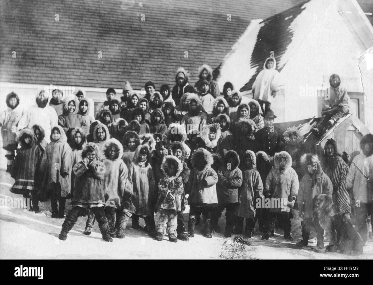 ALASKA ESKIMO CHILDREN. /nA group of school children posing outside in