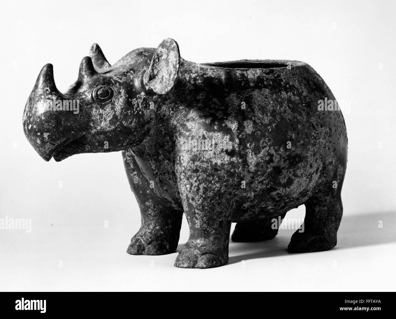 CHINA: BRONZE VESSEL. /nBronze 'tsun' wine vessel in the shape of a rhinoceros. Late Shang Dynasty, 11th century B.C. Stock Photo