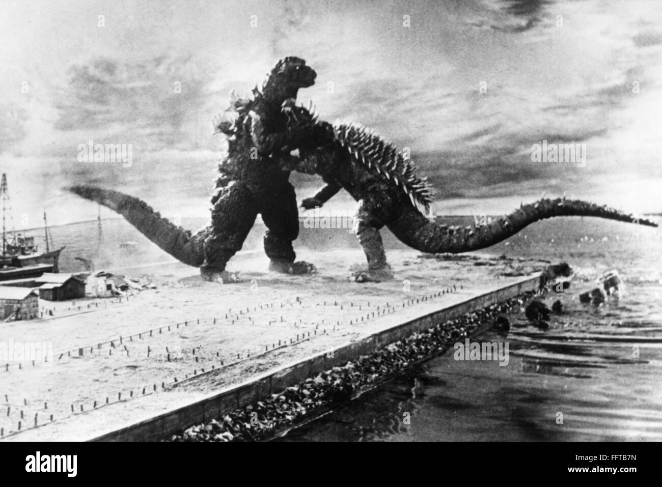 GODZILLA, 1974. /nFight scene from the Japanese film 'Godzilla,' 1974. Stock Photo