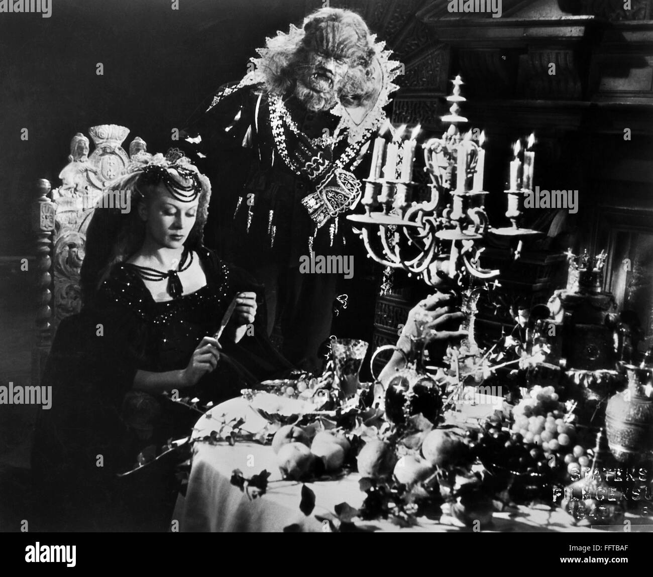 BEAUTY AND THE BEAST, 1946. /nJosette Day as Beauty and Jean Marais as the Beast in the 1946 French film directed by Jean Cocteau. Stock Photo