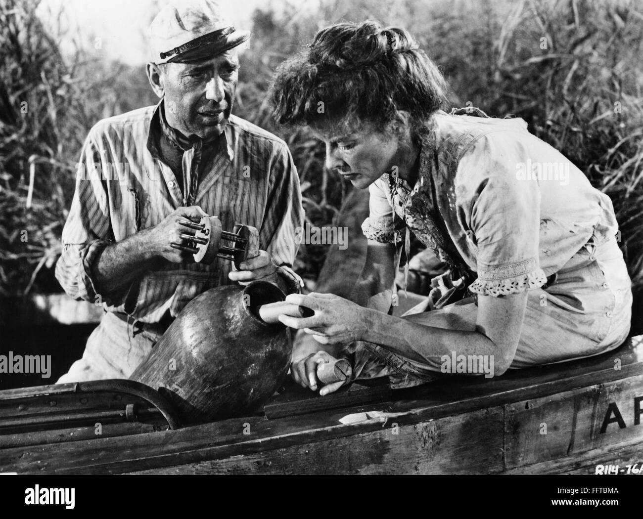 FILM AFRICAN QUEEN, 1951. /nHumphrey Bogart and Katharine Hepburn in