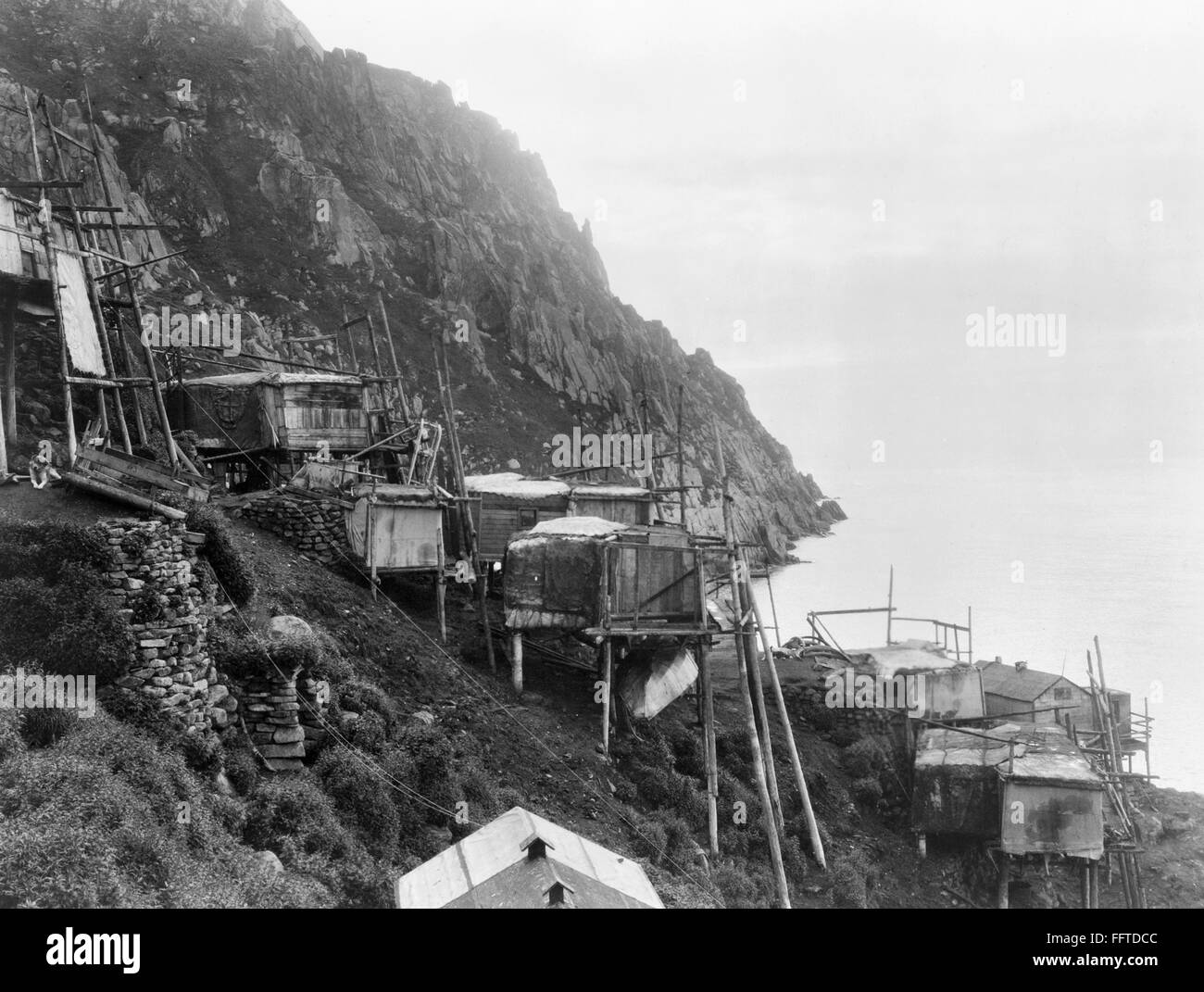 ALASKA: KING ISLAND. /nA view of the sea cliff dwellings in the village ...