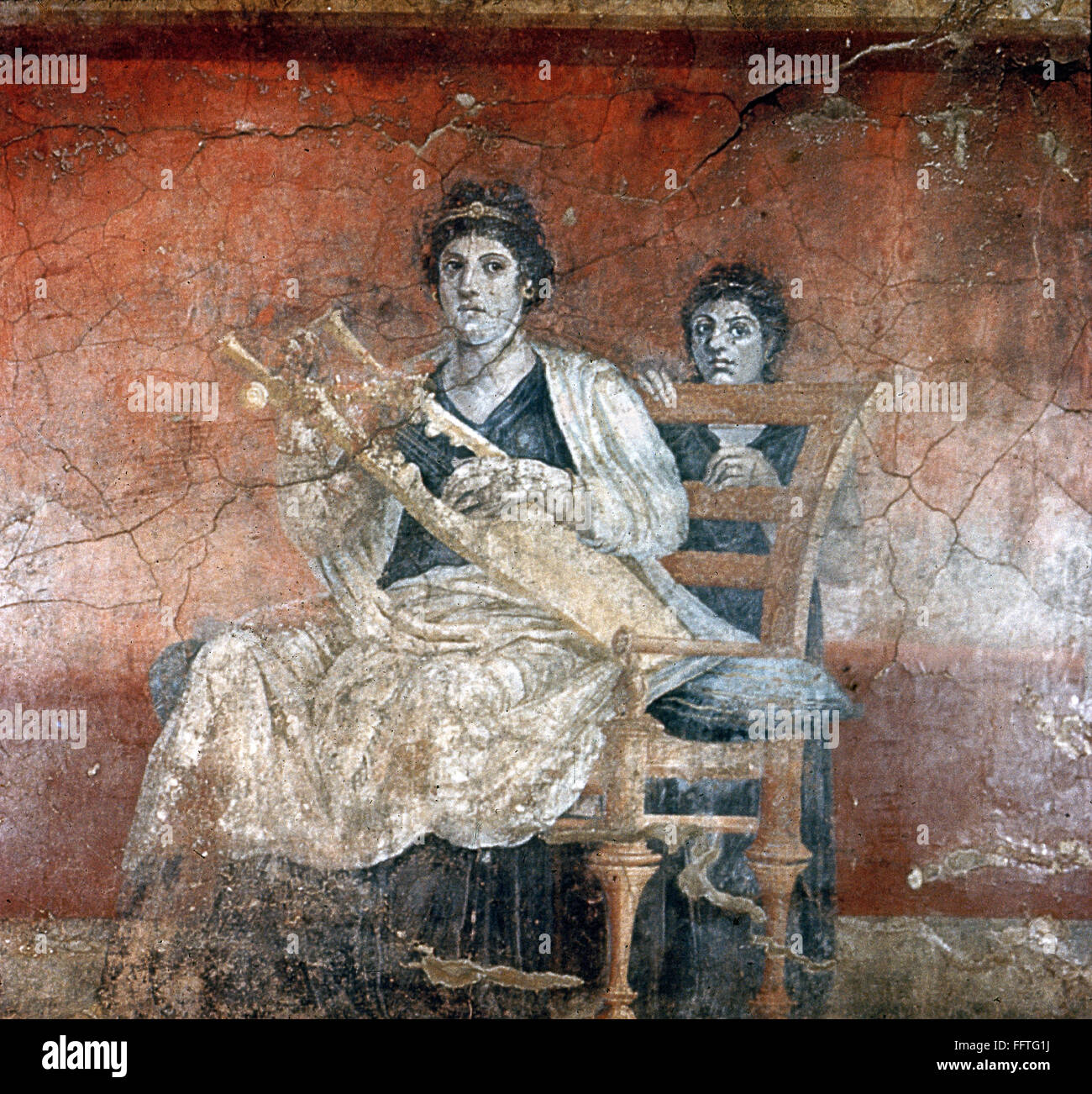 ANCIENT ROME: MURAL. /nA lady playing a cithara, a kind of lyre. Fresco painting from Boscoreale, Italy, c40-30 B.C. Stock Photo