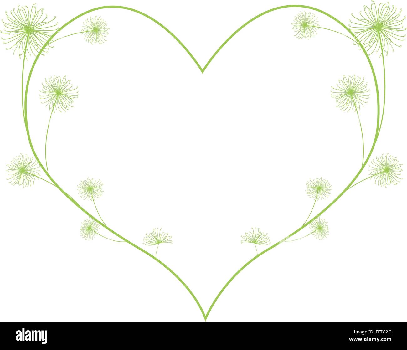Love Concept, Illustration of Green Egyptian Cyperus Papyrus or Cyperaceae Plants Forming in Heart Shape Isolated on White Backg Stock Vector