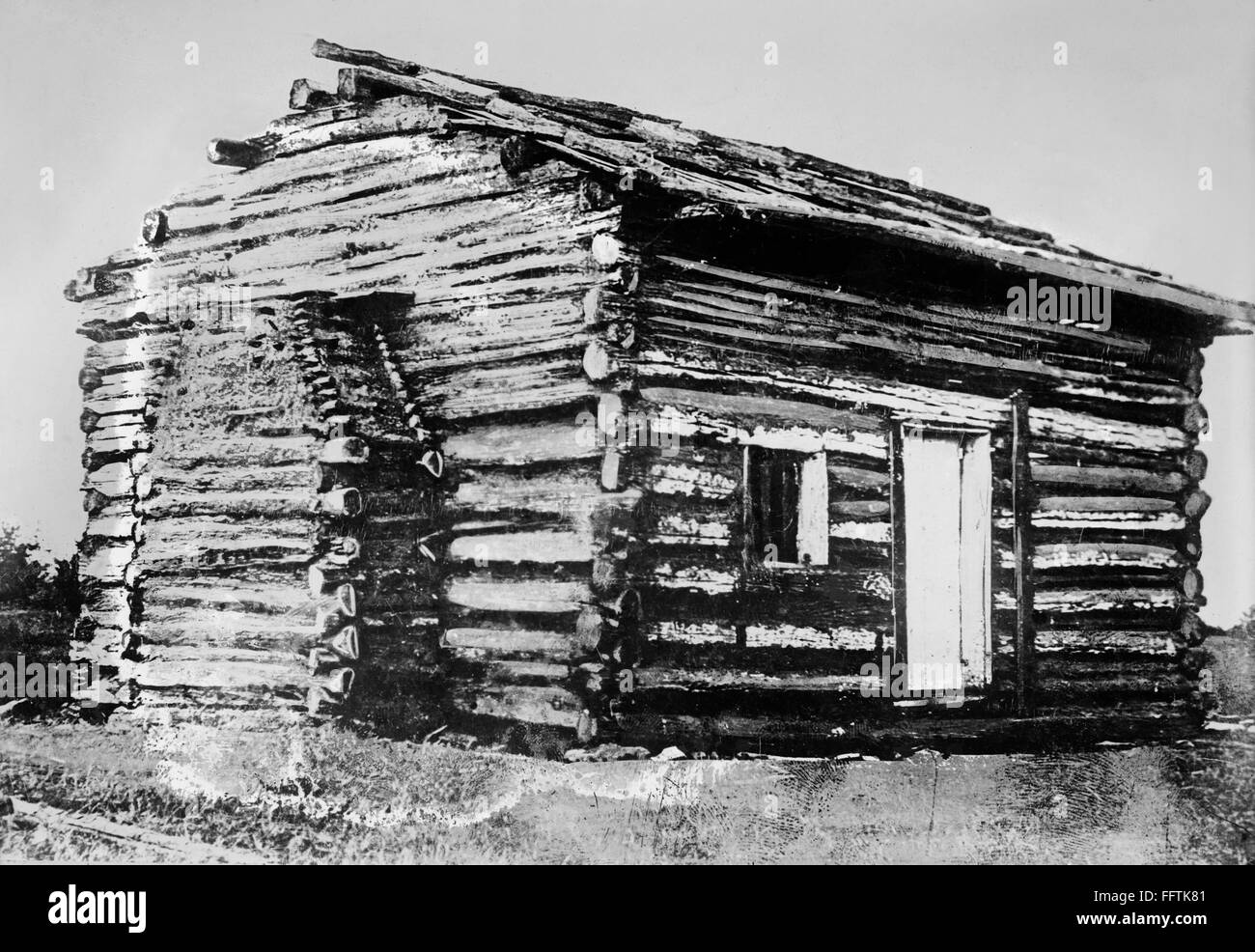 LOG CABIN. /nAn old log cabin in rural America. Photograph, c1865. Stock Photo