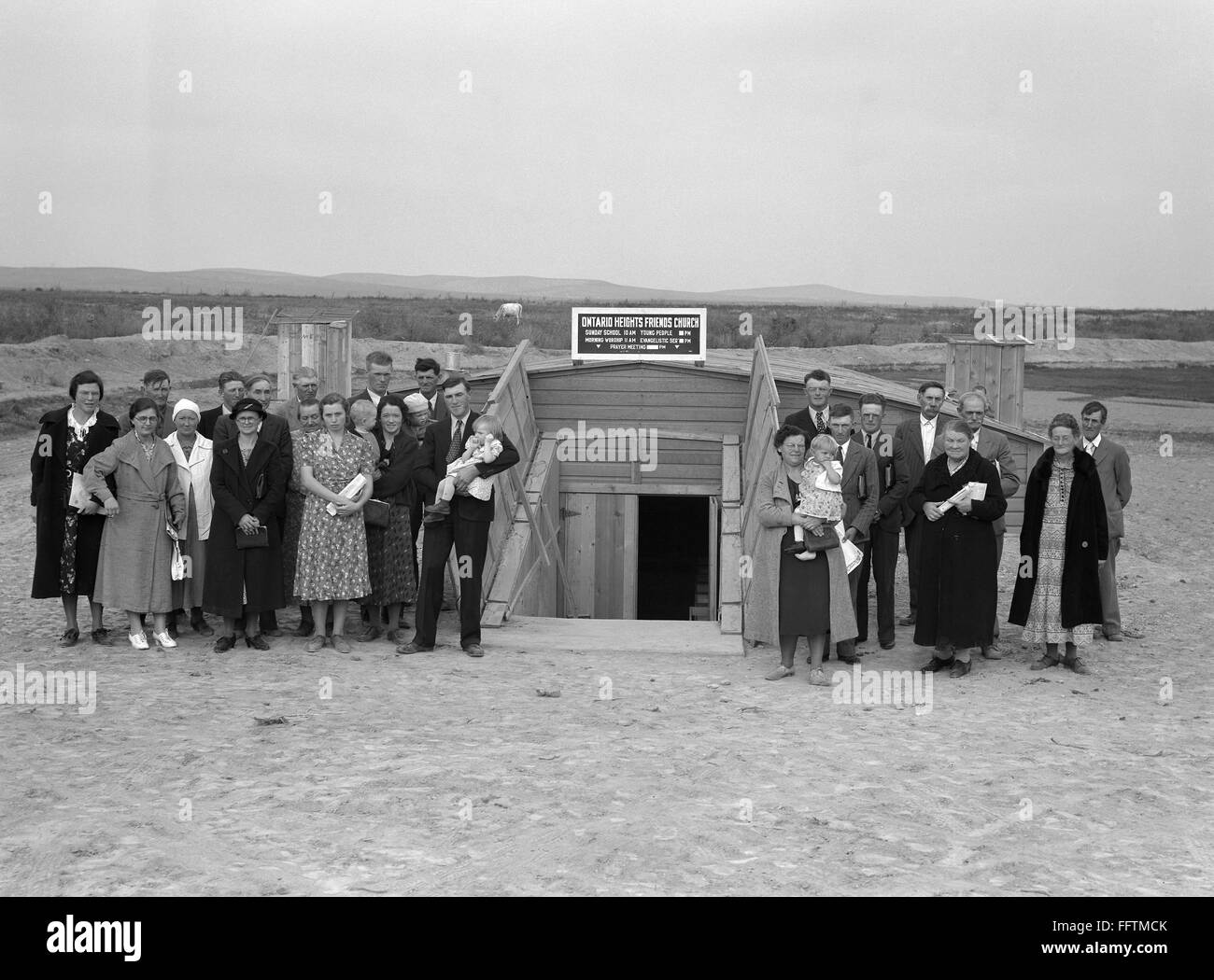 DUGOUT CHURCH, 1939. /nMembers of the congregation of Friends Quaker ...