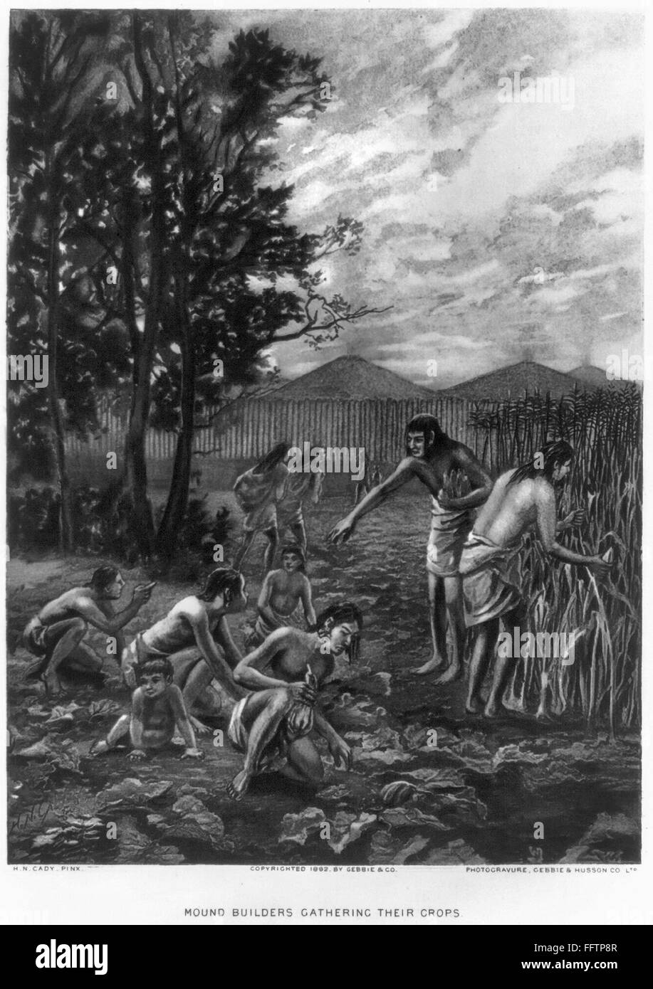 MOUND BUILDERS: FARMING. /nMound Builder Native Americans gathering corn and other crops. Photogravure, c1892. Stock Photo