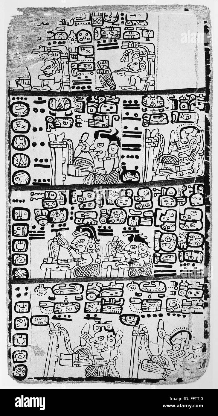 MAYAN CODEX. /nHieroglyphics from a Mayan codex. Stock Photo