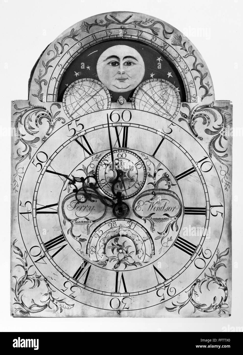EARLY AMERICAN CLOCK. /nClock face engraved by Daniel Burnap for his