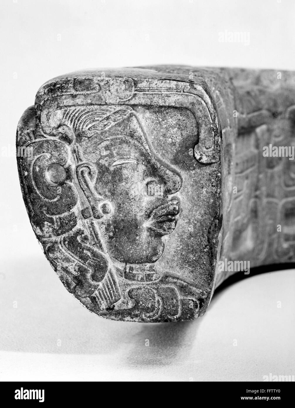 MEXICO: TOTONAC YOKE. /nThe carved end of a yugo (yoke) from Pre-Columbian Veracruz, Mexico. Stock Photo