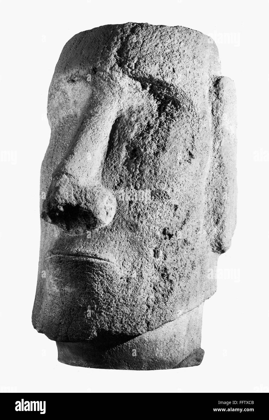 EASTER ISLAND: HEAD. /nSentinel head. Carved tufa. Height: 155 centimeters. Stock Photo