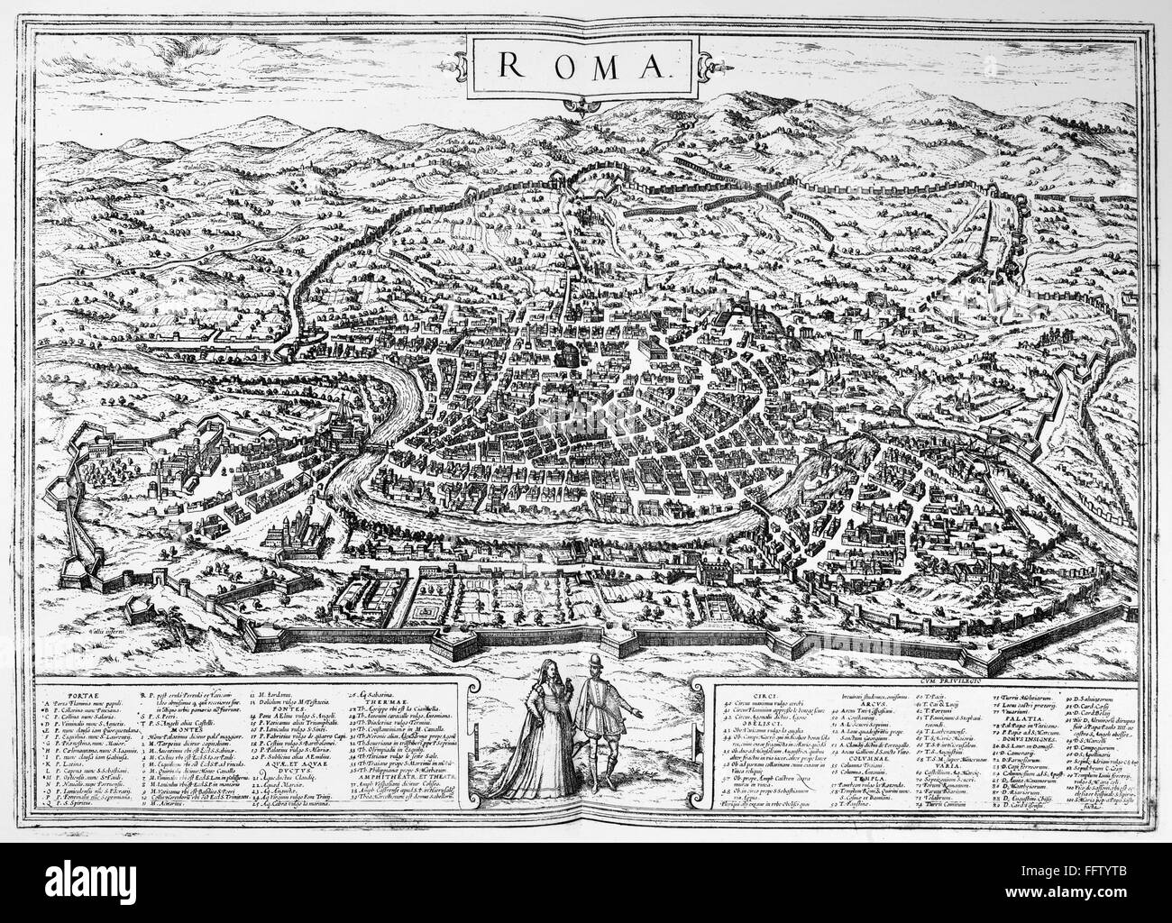 ROME MAP, 1576. /nMap of Rome from Braun and Hogenberg's 'Civitates Orbis Terrarum,' 1576 Stock