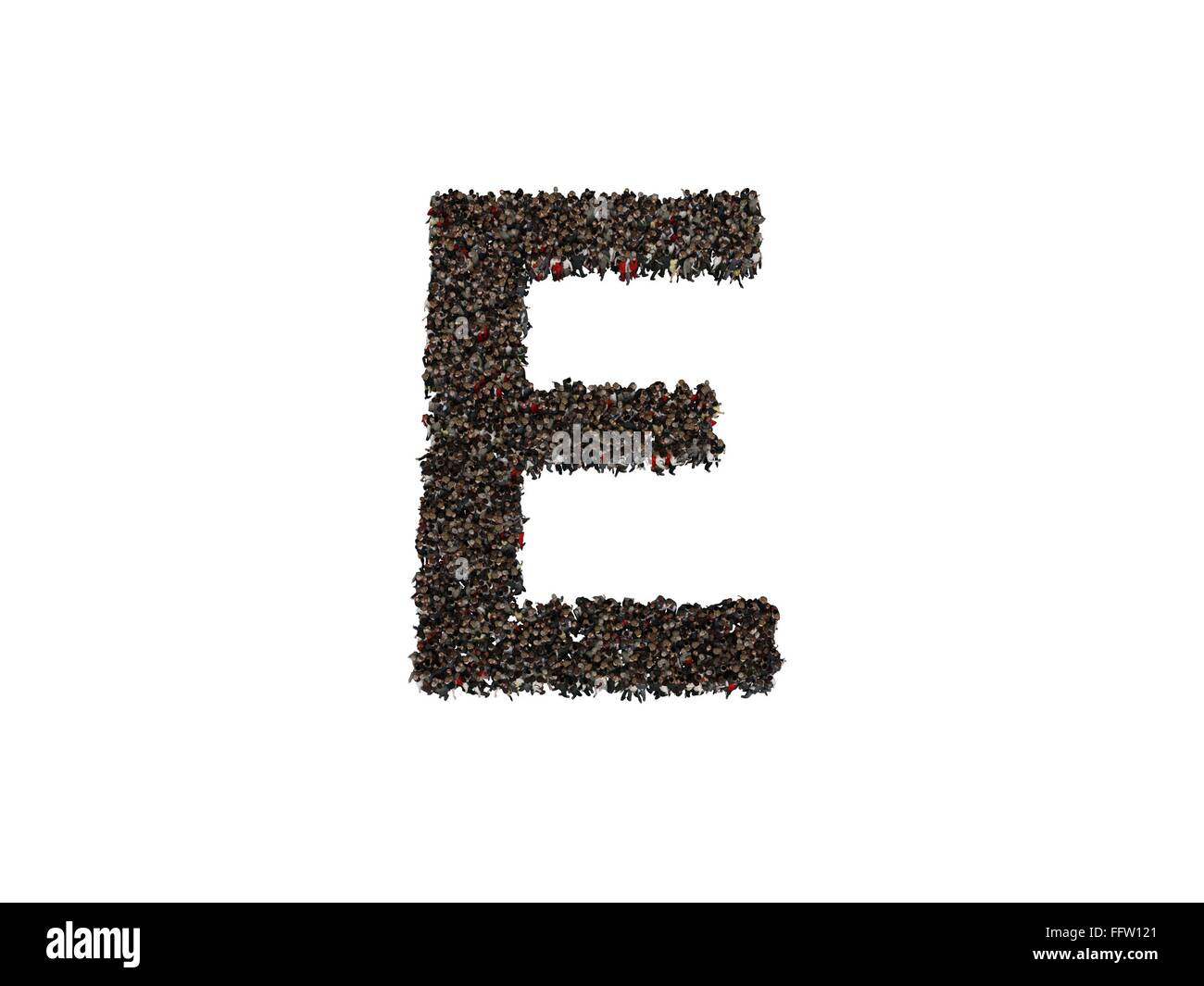 3d characters forming the letter E isolated on a white background seen from above Stock Photo