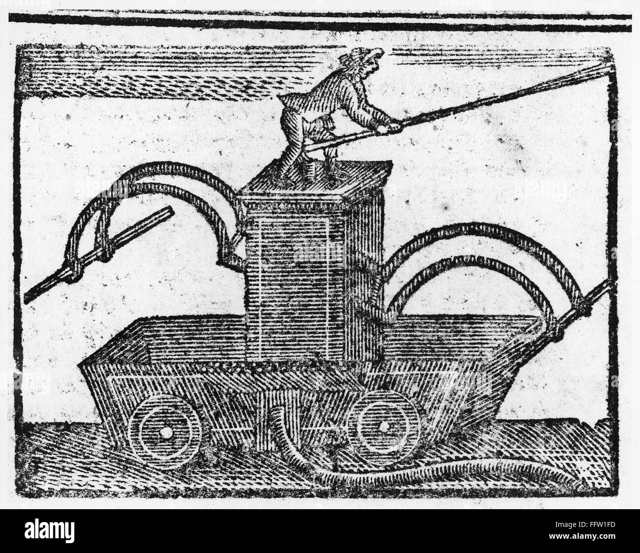 FIRE ENGINE, 1769. /nFire engine used in Pennsylvania. Wood engraving ...