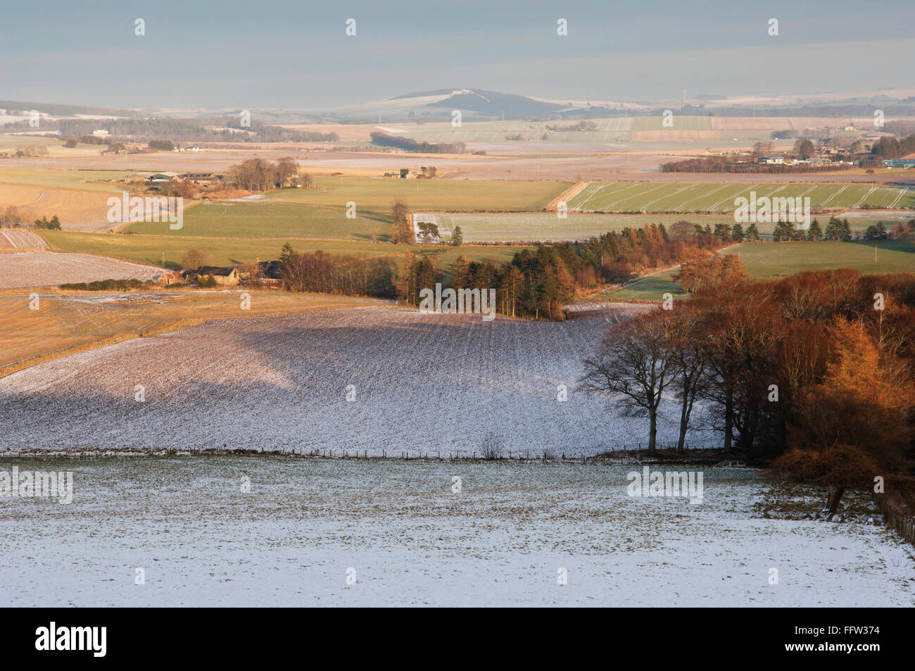 Aberdeenshire farmland in winter from Dunnideer Hill - near Insch ...