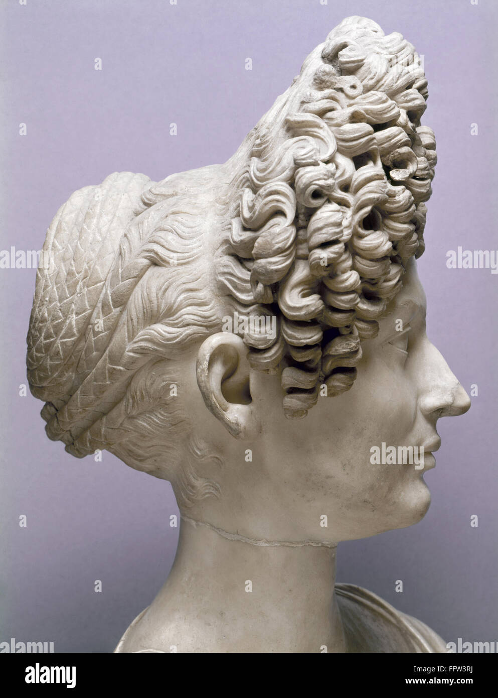 ANCIENT ROME: HAIRSTYLES. /nPortrait bust of a Roman aristocratic woman with hairstyle of the Flavian period, known as the Fonseca bust, late 1st-early 2nd century A.D. Stock Photo