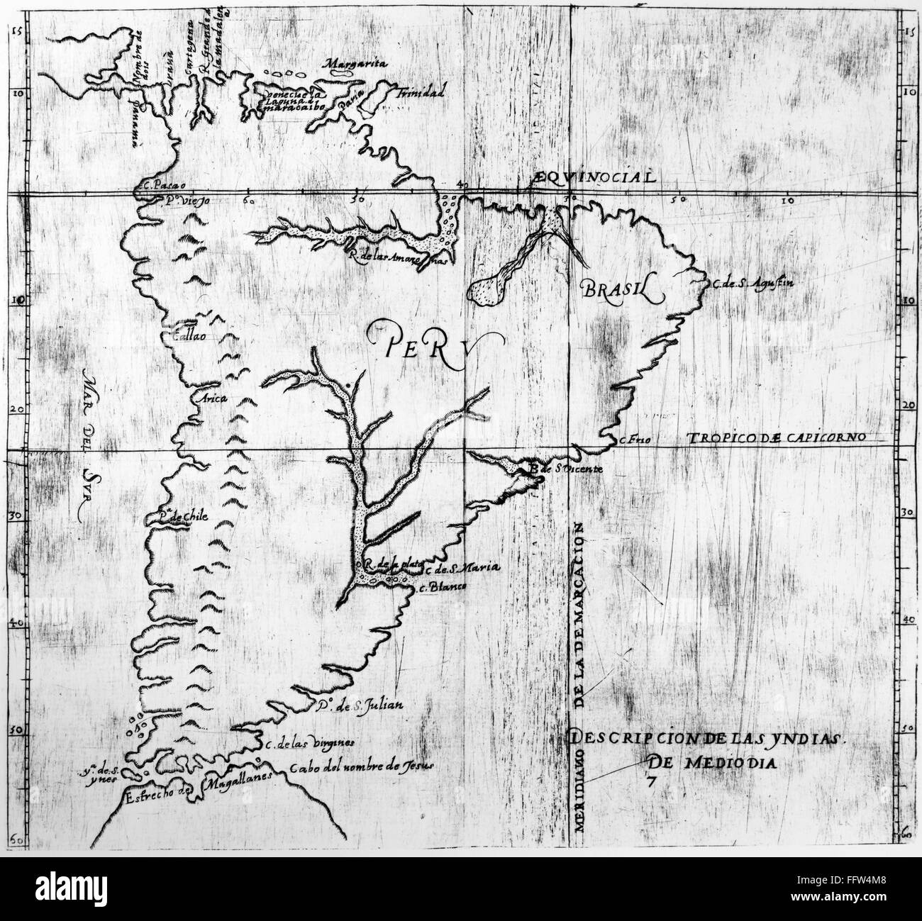 SOUTH AMERICA: MAP, 1601. /nAntonio de Herrera y Tordesilla's map of South America printed in Madrid, 1601. Stock Photo