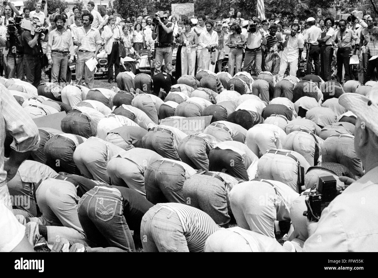 Iranian Hostage Crisis 1980 Niranian Men Bowing In Prayer At A Demonstration In Washington D 