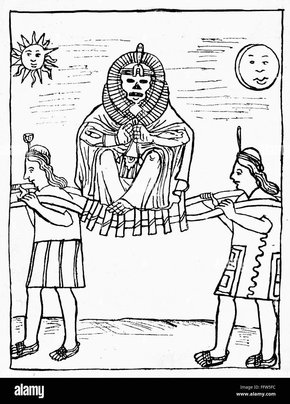 INCA: MUMMIFIED RULER. /nThe mummy of a former ruler of the Inca Empire is carried in procession in Cusco each day. Pen an ink drawing from 'El primer nueva chronica y buen gobierno' (The first new chronicle and good government), 1583-1615, by Felipe Guam Stock Photo