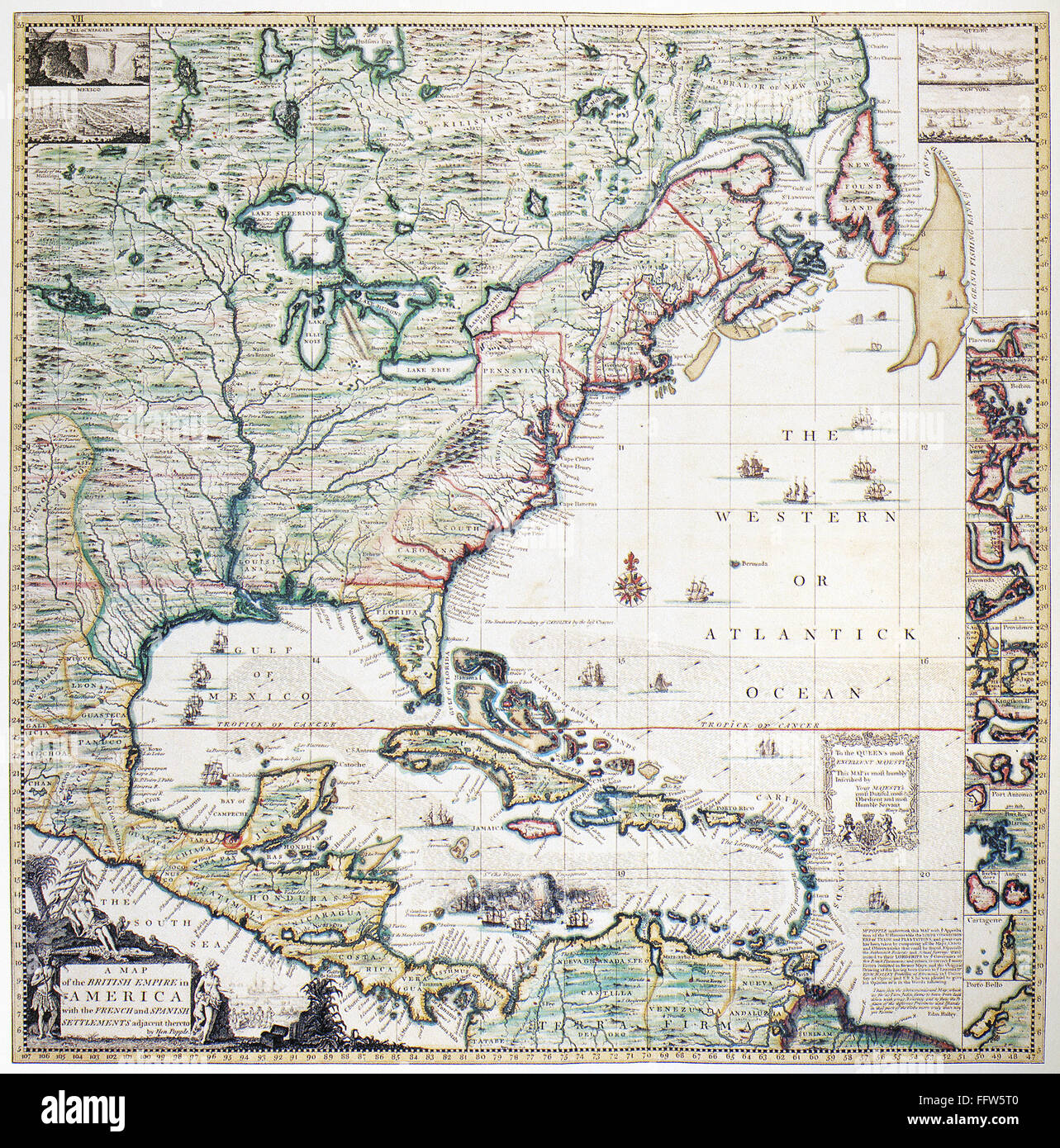 MAP OF AMERICA, 1733. /nMap by Henry Popple, engraved by William Henry Toms, of Eastern America, 1733. Stock Photo