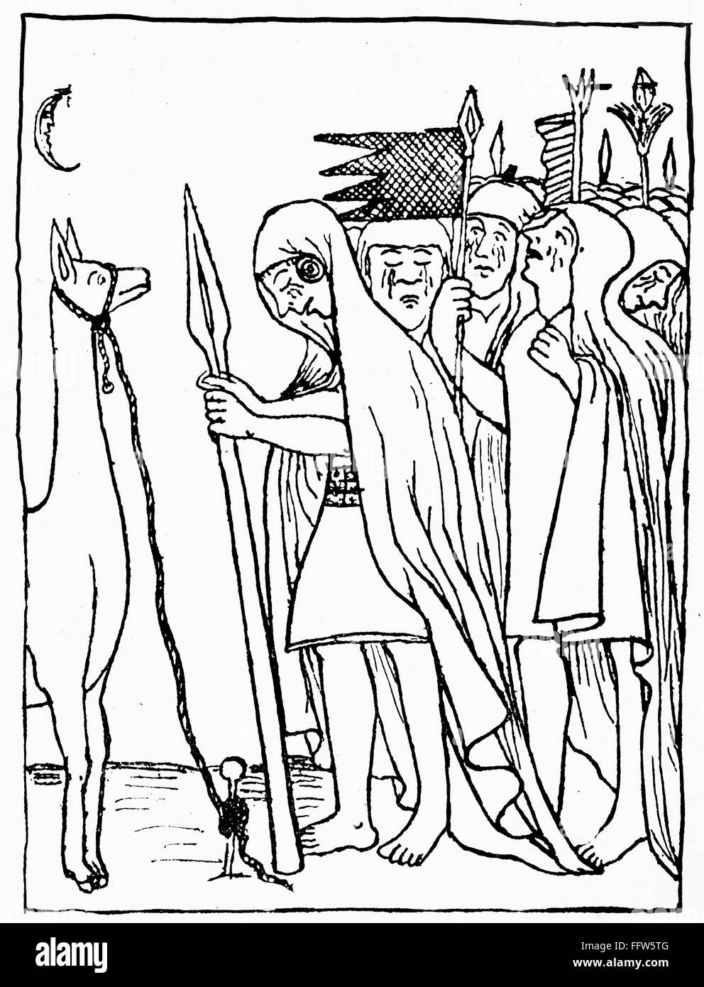 INCA EMPIRE: DEAD RULER. /nMourning the mummy of a dead ruler while sacrificing a white llama. Pen and ink drawing from 'El primer nueva cronica y buen gobierno' (the first chronicle and good government), 1583-1615, by Felipe Guaman Poma de Ayala. Stock Photo