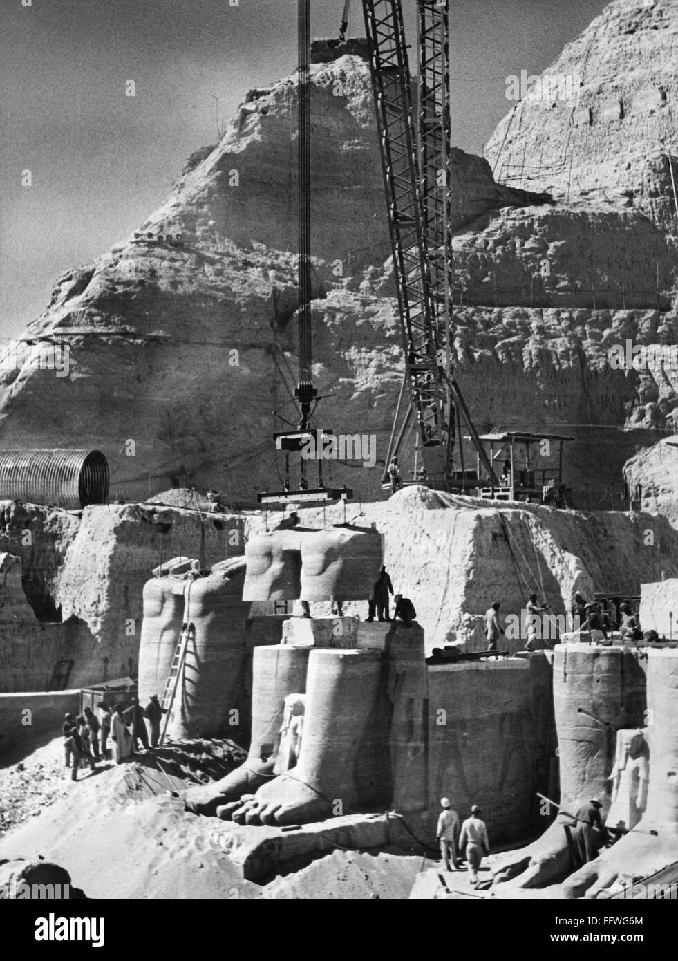 EGYPT ABU SIMBEL. /nThe colossal statues of Ramesses II being moved
