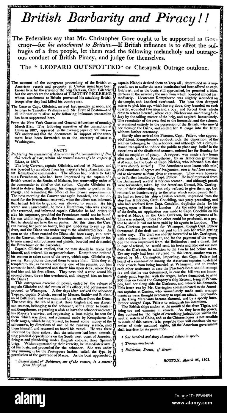 IMPRESSMENT OF SEAMEN, 1808. /n'British Barbarity and Piracy