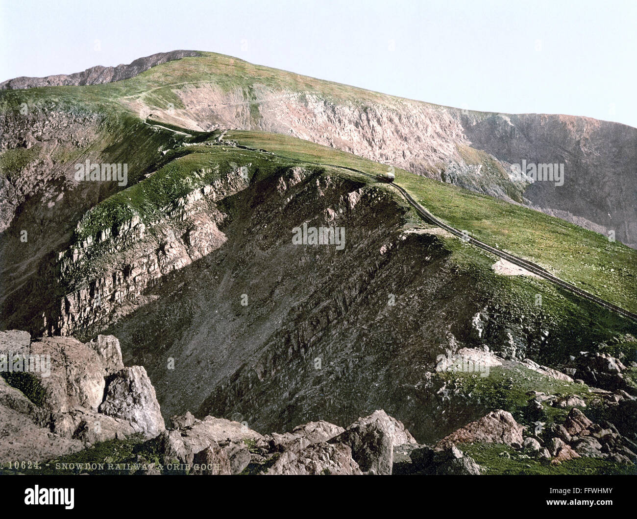 SNOWDONIA NATIONAL PARK. /nView of Crib Goch and Snowdon Railway, Gwynedd in Snowdonia National