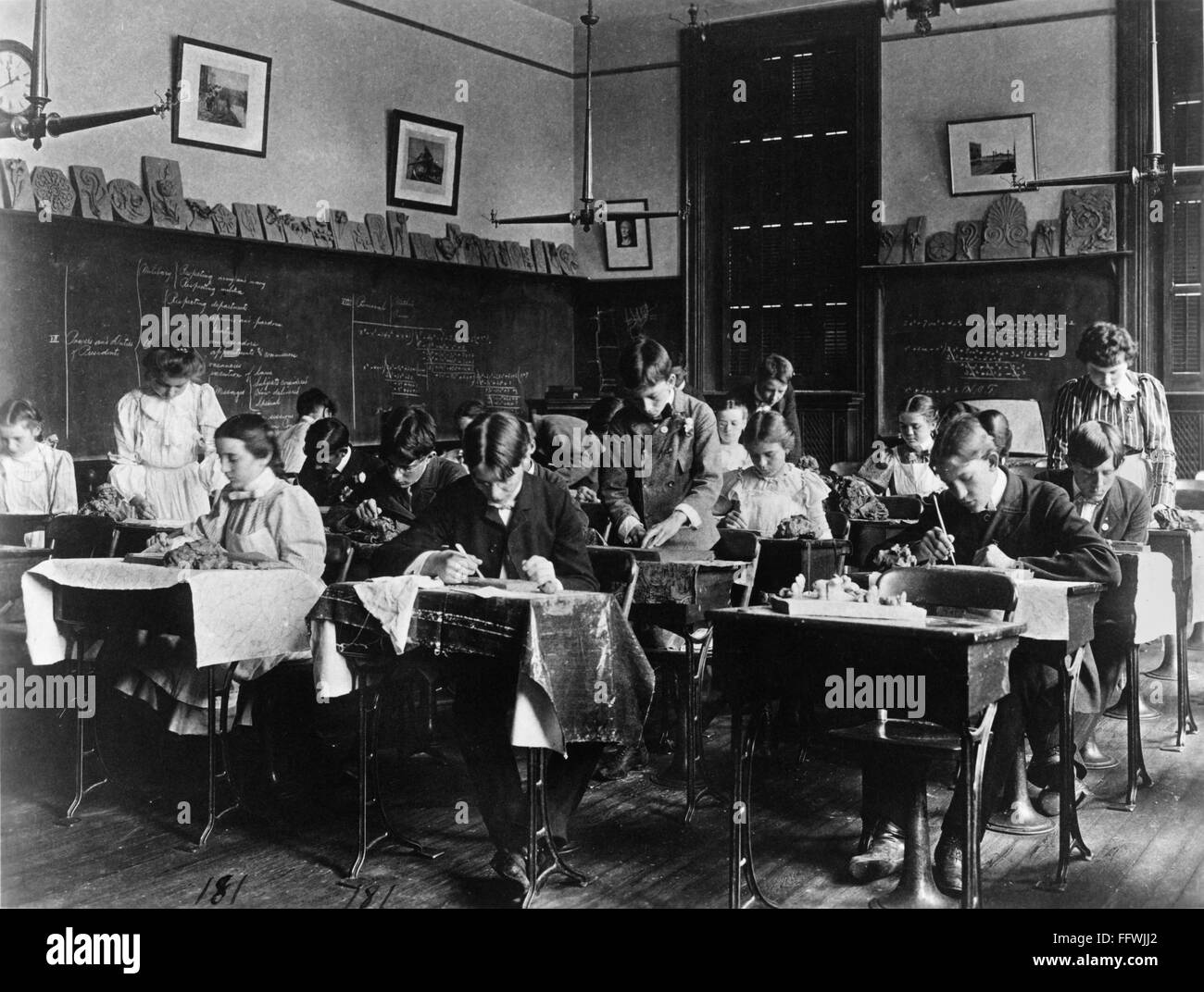 CERAMICS CLASS, 1899. /nA ceramics class at Western High School in Washington, D.C. Photograph by Frances Benjamin Johnston, 1899. Stock Photo