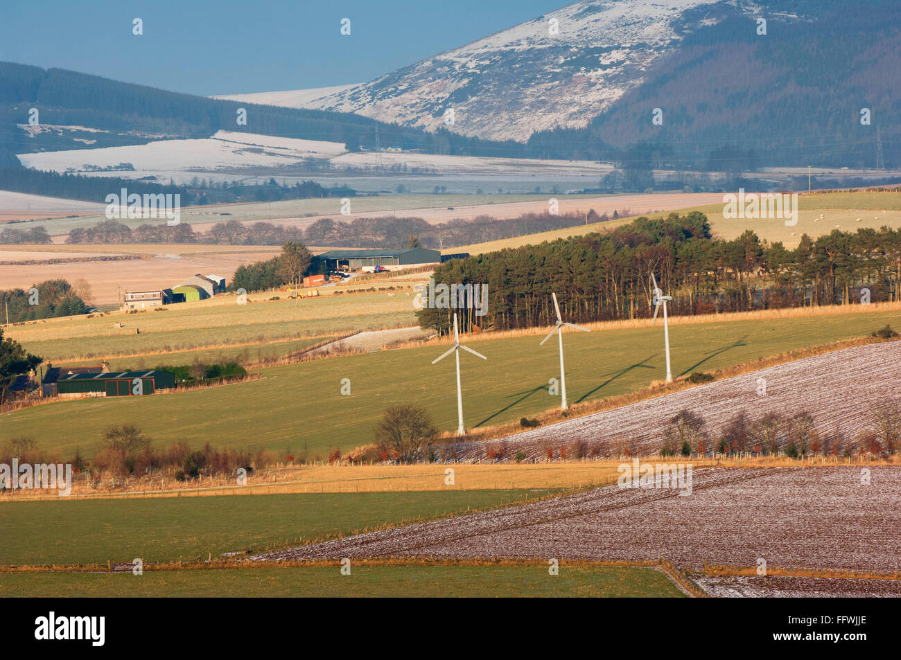Aberdeenshire farmland in winter from Dunnideer Hill - near Insch ...