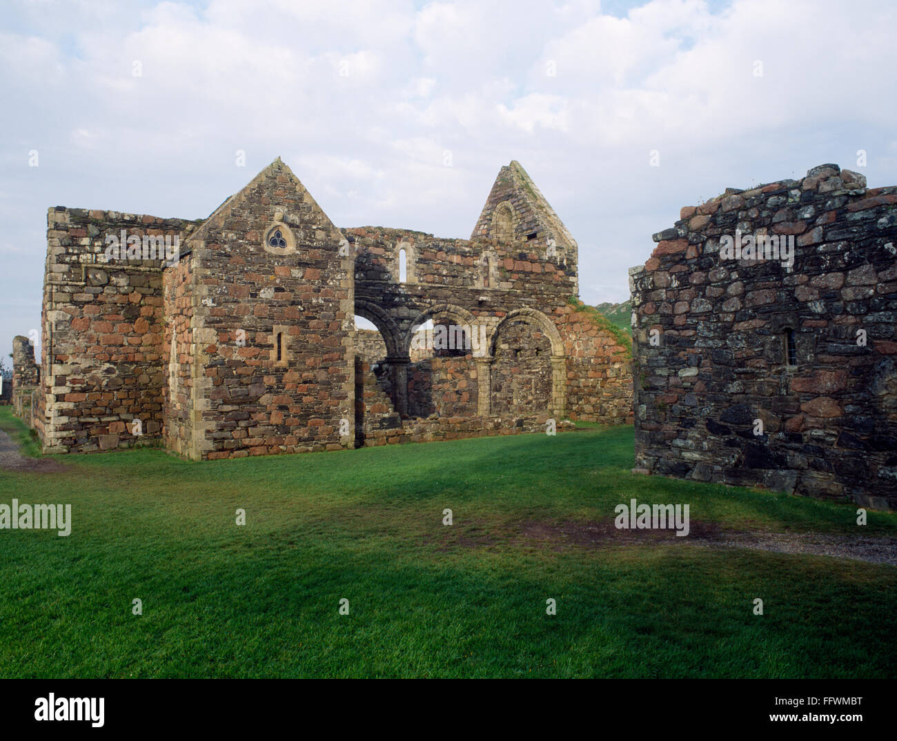 The ruins of the Iona Nunnery church seen from the north. Iona, Inner Hebrides, Scotland, UK. shows north transept and arcading of the nave Stock Photo