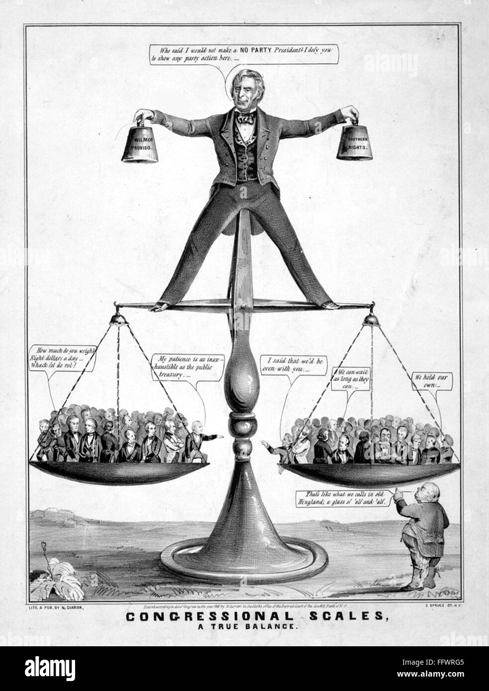 TAYLOR CARTOON, 1850. /n'Congressional Scales A True Balance.' President Zachary Taylor