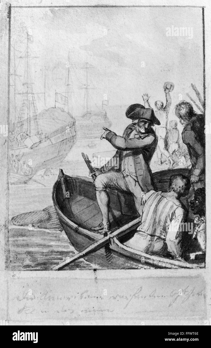 BOSTON TEA PARTY, 1773. /nContemporary wash drawing. Stock Photo