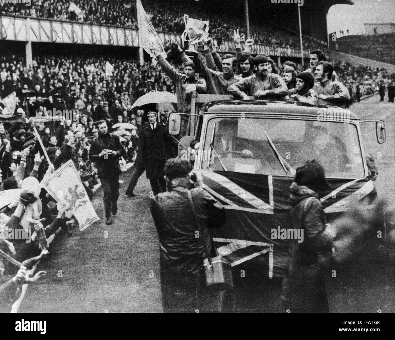 CUP WINNERS' CUP, 1972. /nMembers of the Glasgow Rangers FC celebrate