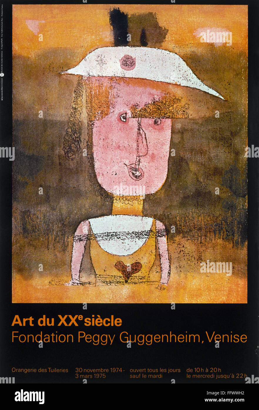 PAUL KLEE: POSTER, 1974. /nA painting by Paul Klee on a poster for an exhbition, 1974, at the Orangerie in the Tuilerie Gardens, Paris, of 20th century art from the Peggy Guggenheim Foundation in Venice. Stock Photo